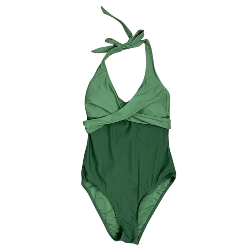 Cupshe Ruched Twist-Front Halter One Piece Swimsuit in Green - Picture 4 of 10